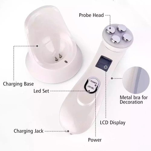 Микротоковый Массажер Для Лица с Функцией RF + EMS + Фототерапия ( LED - терапия ) с Эффектом Лифтинга и Подтяжки Кожи Белый Black Owl