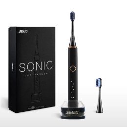 Электрическая Зубная Щетка Звуковая Seago SG998 Sonic 6 Режимов + 2 Насадки Черная Seago