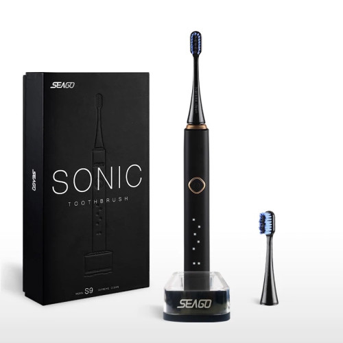 Электрическая Зубная Щетка Звуковая Seago SG998 Sonic 6 Режимов + 2 Насадки Черная Seago