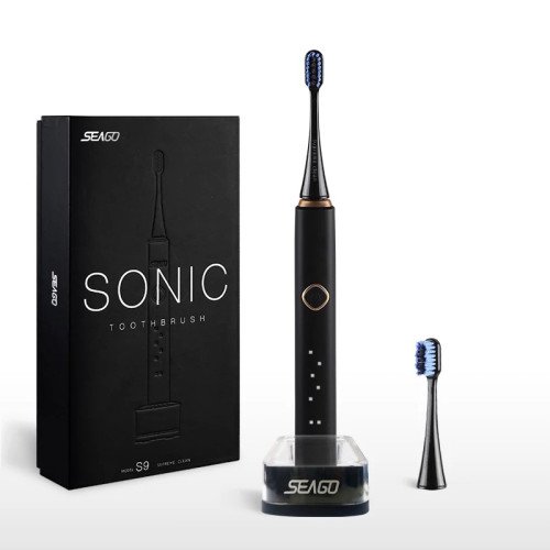 Электрическая Зубная Щетка Звуковая Seago SG998 Sonic 6 Режимов + 2 Насадки Черная Seago