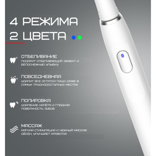 Звукова Зубна Щітка Електрична 4 Режими + 8 Насадок + Кейс Для Зберігання Seago SG551 Біла Seago