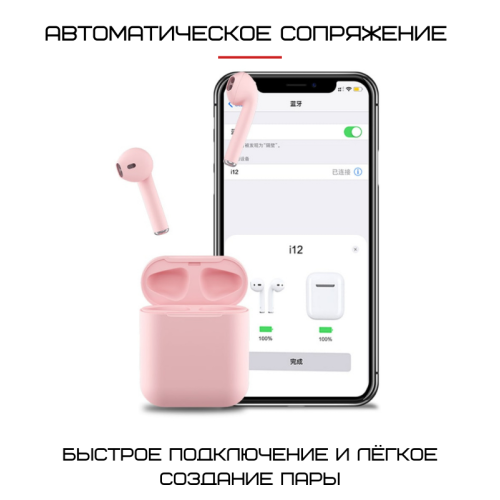 Беспроводные Bluetooth Наушники Со Встроенным Чипом JL D8 Inpods 12 Розовые TWS