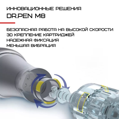 Дермапен Dr. Pen 6 Режимов + 2 Насадки Дермаштамп Для Фракционной Мезотерапии Электрический Мезороллер Для Лица M8 Серый Dr.Pen