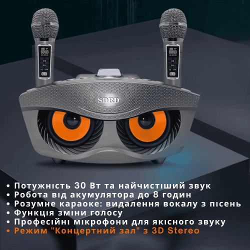 Портативная Беспроводная Караоке Система с Двумя Микрофонами SDRD Блютуз Колонка с Поддержкой 3D Stereo и Функцией Изменения Голоса SD306 Plus SDRD