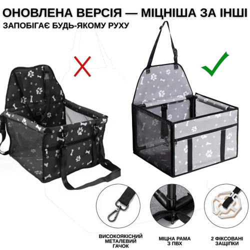 Сумка в Авто Каркасна для Собаки і Кішки Автокрісло Складне в Машину на 12 Трубок для Перевезення Тварин Сіре Zmaker