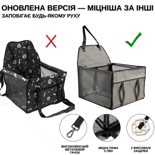 Сумка Переноска в Авто для Собак и Кошек Каркасная 12 Трубок Сиденье Автокресло Складное в Машину для Транспортировки Животных Серое Zmaker