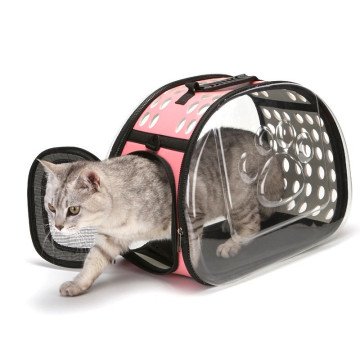 Сумка Переноска Для Кота с Прозрачными Стенками Складная Сумка Для Домашних Животных до 7 кг Розовая