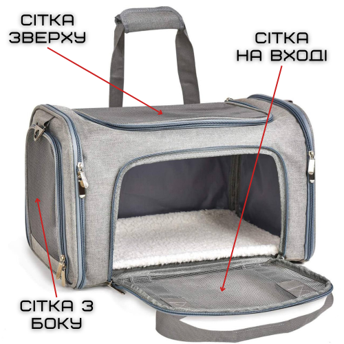 Сумка Переноска Для Кота Складна з Прозорими Стінками та Кріпленнями Сумка Для Домашніх Тварин до 7 кг Сіра ROYAL WANT