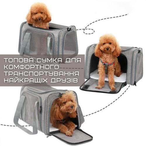 Сумка Переноска Для Кота Складна з Прозорими Стінками та Кріпленнями Сумка Для Домашніх Тварин до 7 кг Сіра ROYAL WANT