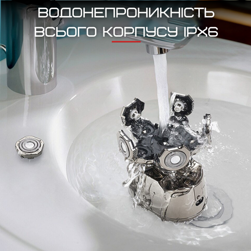Мужская Электробритва 6in1 Роторная Для Сухого и Влажного Комплексного Бритья с Плавающими 4D Головками Триммер + Машинка Для Стрижки + Массаж Водонепроницаемая IPX6 Серебро KIT