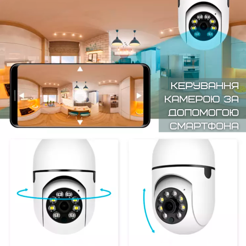 Бездротова Поворотна WIFI Камера Лампочка з Датчиком Руху та Нічним Баченням з ІЧ Підсвічуванням Full HD YIIOT