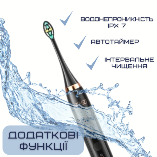 Взрослая Электрическая Зубная Щетка Звуковая Seago SG982 с Таймером и Интервальной Чисткой 3 Режима 3 Уровня Интенсивности 8 Насадок + Кейс Seago