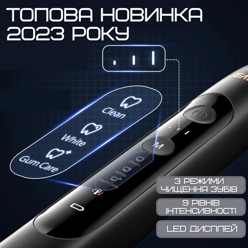 Взрослая Электрическая Зубная Щетка Звуковая Seago SG982 с Таймером и Интервальной Чисткой 3 Режима 3 Уровня Интенсивности 8 Насадок + Кейс Seago