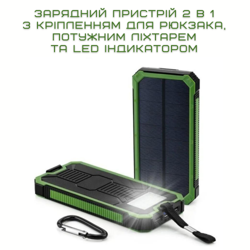 Портативный Повербанк 2в1 30000 mAh Внешний Аккумулятор в Защищенном Корпусе с Солнечной Батареей и Креплением Для Рюкзака + Мощный Фонарь и LED Индикатор DEJI S30 DEJI
