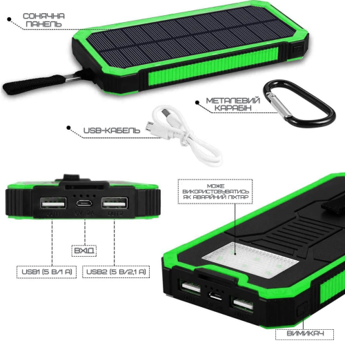 Портативный Повербанк 2в1 30000 mAh Внешний Аккумулятор в Защищенном Корпусе с Солнечной Батареей и Креплением Для Рюкзака + Мощный Фонарь и LED Индикатор DEJI S30 DEJI