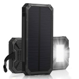 Повербанк на 30000 mAh с Солнечной Батареей и Креплением Для Рюкзака Портативный Внешний Аккумулятор 2в1 в Защищенном Корпусе + Мощный Фонарь и LED Индикатор DEJI S30 DEJI