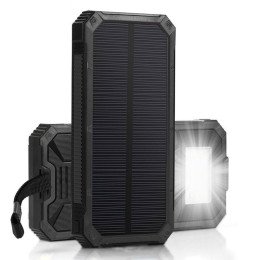 Повербанк на 30000 mAh с Солнечной Батареей и Креплением Для Рюкзака Портативный Внешний Аккумулятор 2в1 в Защищенном Корпусе + Мощный Фонарь и LED Индикатор DEJI S30 DEJI