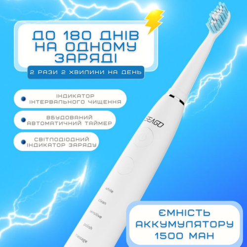 Электрическая Зубная Щетка Звуковая Взрослая Seago SG575 5 Насадок + 5 Режимов + Кейс Для Хранения Sonic Белая Seago