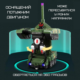 Игрушка Робот Трансформер Танк на Радиоуправлении со Светом и Звуком + Вращение на 360° на Аккумуляторе Зеленый