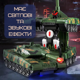 Игрушка Робот Трансформер Танк на Радиоуправлении со Светом и Звуком + Вращение на 360° на Аккумуляторе Зеленый