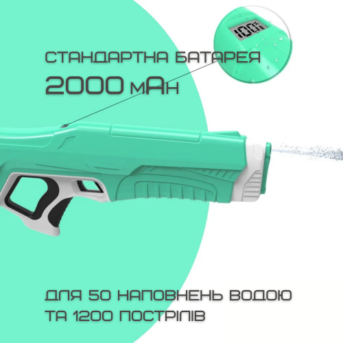 Водный Бластер на Аккумуляторе Мощный Электрический Пистолет Водяной с LED Экраном и Автоматическим Насосом Для Детей и Взрослых Zone Z One Зелёный 0001 Spyra