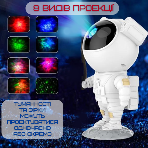 Проектор Ночник Космонавт Лазерный Светильник для Детей и Взрослый Звездное Небо и Галактика Астронавт с Пультом Lonvis Белый Lonvis