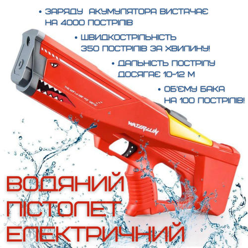 Водний Бластер на Акумуляторі Електричний Дитячий Водяний Пістолет Акула Червоний Combuy