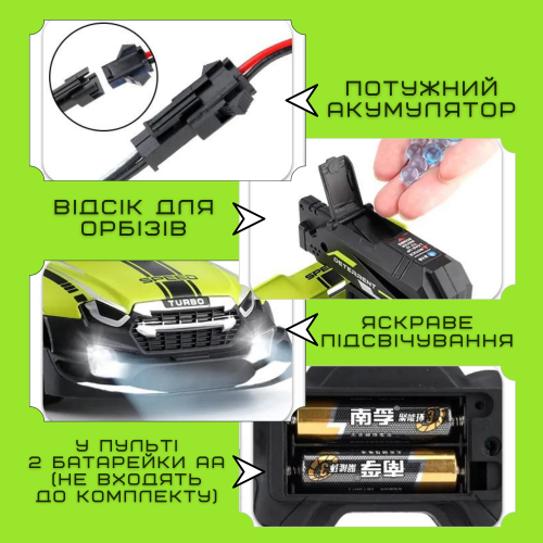 Гоночная Машинка Скоростная Радиоуправляемая на Аккумуляторе с Шариками Орбизами и LED Подсветкой Зелёная STORM