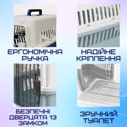 Переноска Контейнер Для Собак и Кошек 48*32*30 см с Металлическими Креплениями + Замок по Стандартам IATA Для Авиа Перевозок и Транспортировки Животных до 9 кг Серый