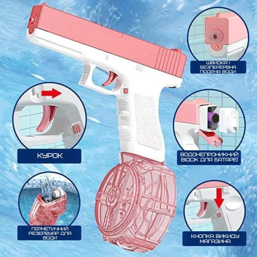 Детский Водяной Бластер на Аккумуляторе Электрический Пистолет Glock 18 Розовый BB Orbeeball
