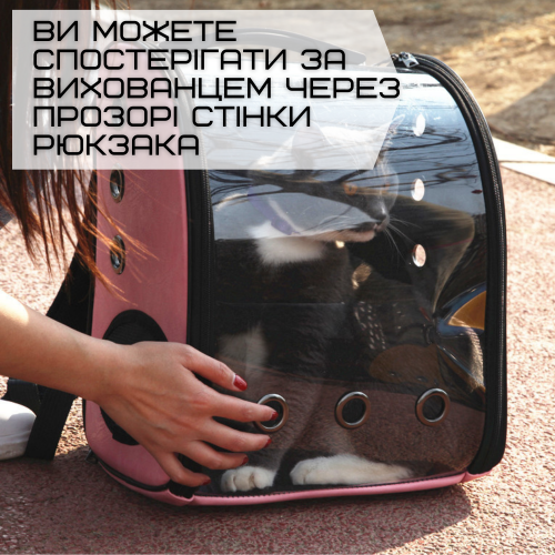 Прозрачный Рюкзак Переноска Для Прогулок Кошек и Маленьких Собак с Иллюминатором До 7 кг Розовый Zmaker