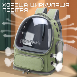 Рюкзак Для Кота з Прозорими Стінками 42*34*27 см Переноска Для Подорожей з Тваринами До 7 кг MoorPet Зелена