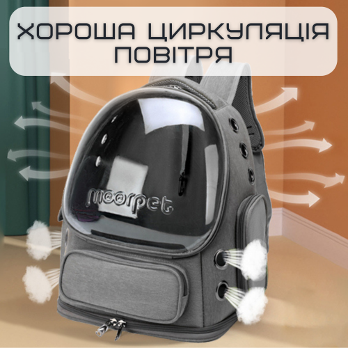 Прозрачный Рюкзак Переноска Для Кошек 42*34*27 см Сумка с Иллюминатором Для Перевозки Животных до 7 кг MoorPet Серая MoorPet