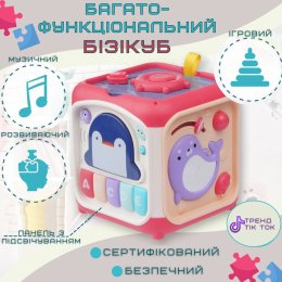 Детский Развивающий Игровой Центр Музыкальный Бизикуб Сортер с Пианино Для Самых Маленьких Розовый