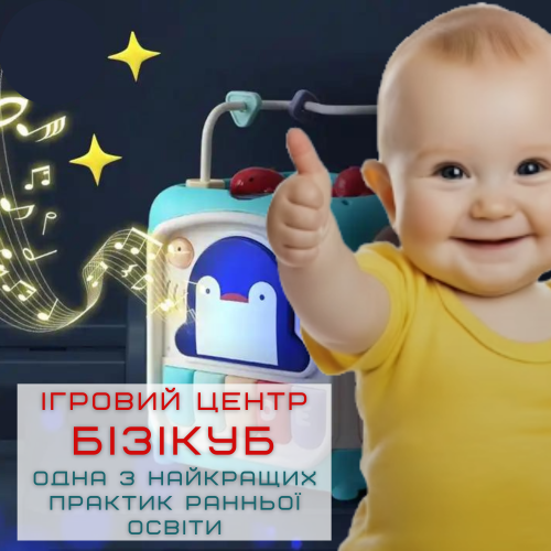 Развивающая Игрушка Сортер для Детей Интерактивный Бизикуб 6в1 Звуковой с Музыкой и Пианино Голубой AiYingle