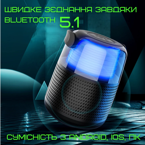 Портативная Мини Караоке Система Для Дома Блютуз Колонка с LED Подсветкой и Функцией Смены Голоса Y1 Чёрная KTV