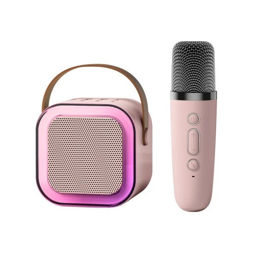 Портативная Караоке Система Детская Bluetooth Колонка + Микрофон с Функцией Смены Голоса + LED Подсветка K12 Розовая KTV