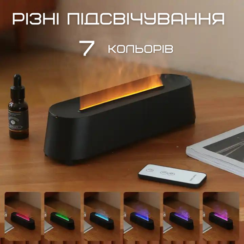 Аромадифузор с Имитацией Огненного Пламя Ультразвуковой USB Увлажнитель Воздуха с LED Подсветкой 3в1 Ночник для Детей Черный VHG