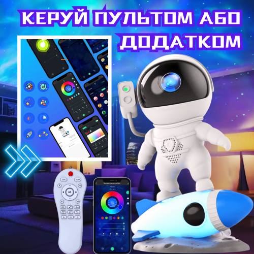 Проектор Звездного Неба и Галактики Космонавт с LED Подсветкой и Bluetooth Лазерный Светодиодный Ночник 8 Режимов на Пульте Управления 3 Generation Bolong