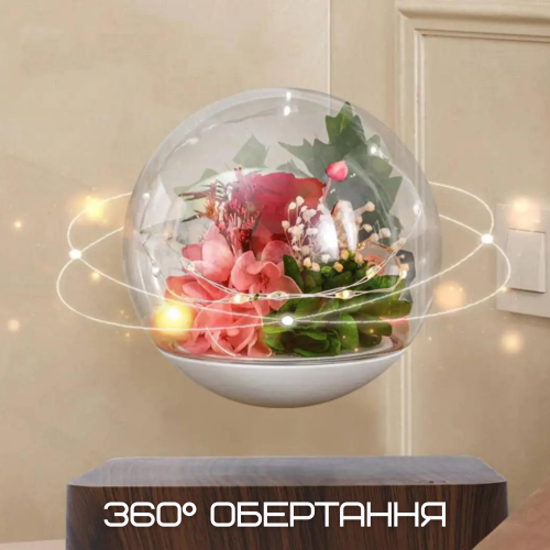 Магнитный Левитирующий Ночник Парящая Цветок Роза LED Светильник в Шаре Вращающийся с Подсветкой Романтический Подарок HCNT