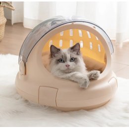 Космическая Переноска для Кошек и Собак Zmaker 3в1 Капсула с Туалетом и Лежанкой Прозрачная Переноска-скафандр для Животных до 6 кг Бежевая