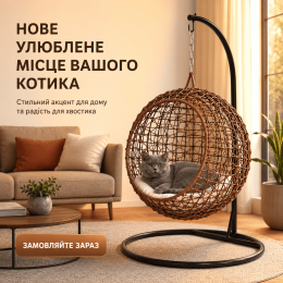 Подвесное Кресло Кокон из Ротанга Для Животных Лежанка Качалка Уличная Для Кошек и Маленьких Собак с Подушкой 50 см