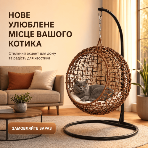 Подвесное Кресло Кокон из Ротанга Для Животных Лежанка Качалка Уличная Для Кошек и Маленьких Собак с Подушкой 50 см Zmaker