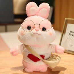 Большой Плюшевый Кролик Лалафанфан Мягкая Игрушка в Очках Cafe Mimi в Белой Одежде с Сердцем и Сумочкой 30 см Cafe Mimi