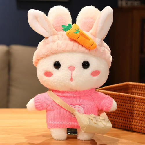 Мягкая Игрушка Большой Плюшевый Заяц Лалафанфан  в Очках Cafe Mimi в Розовой Одежде с Морковкой и Сумочкой 30 см Cafe Mimi