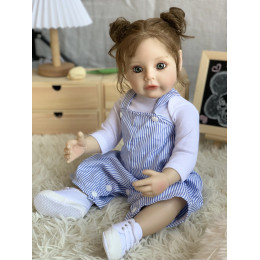 Коллекционная Силиконовая Кукла Реборн Reborn Анатомическая Девочка с Длинными Волосами Аманда (Виниловая Кукла) 55 см
