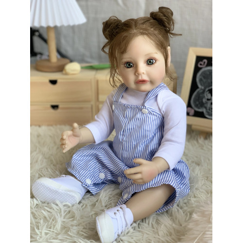 Коллекционная Силиконовая Кукла Реборн Reborn Анатомическая Девочка с Длинными Волосами Аманда (Виниловая Кукла) 55 см Reborn Dolls