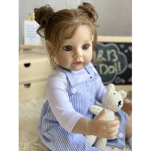 Коллекционная Силиконовая Кукла Реборн Reborn Анатомическая Девочка с Длинными Волосами Аманда (Виниловая Кукла) 55 см Reborn Dolls