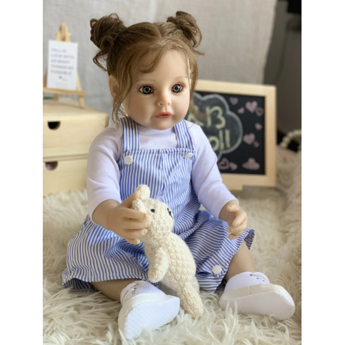 Коллекционная Силиконовая Кукла Реборн Reborn Анатомическая Девочка с Длинными Волосами Аманда (Виниловая Кукла) 55 см Reborn Dolls