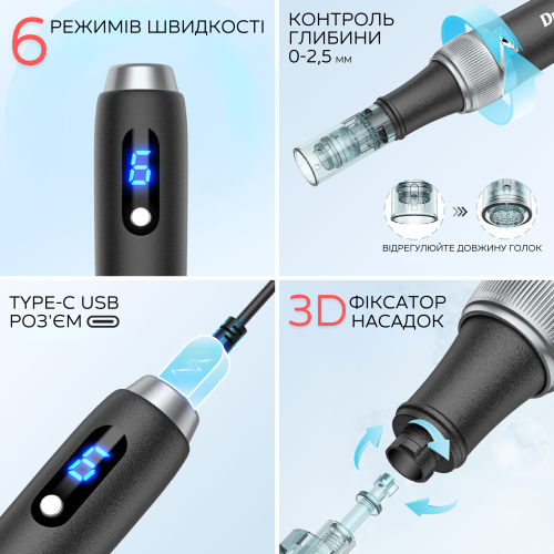 Беспроводной Автономный Дермапен Dr. Pen M7s Электрический Мезороллер Для Фракционной и Микроигольчатой Мезотерапии Лица и Тела Чёрный Dr.Pen